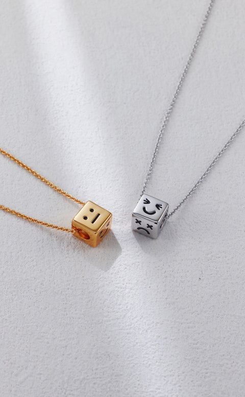 Silver Smiley Dice Necklace