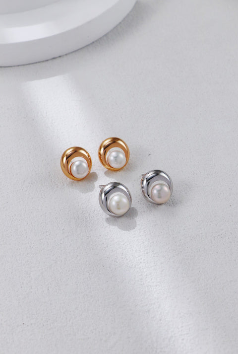 Silver Hover Pearl Stud Earrings