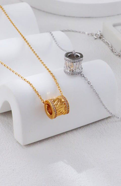 Silver Zirconia Barrel Pendant Necklace