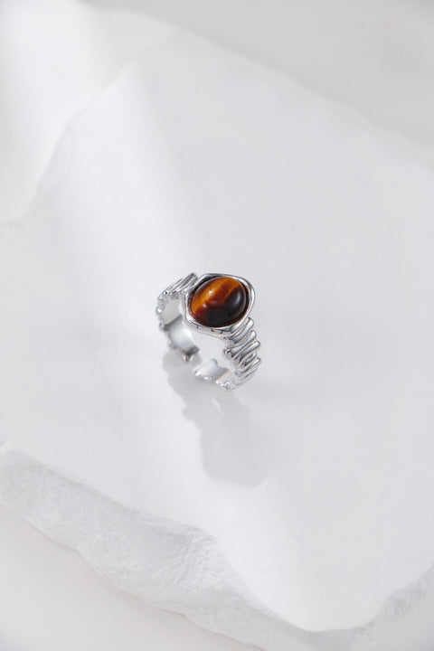 Silver Tiger's eye Weave Open Signet Ring