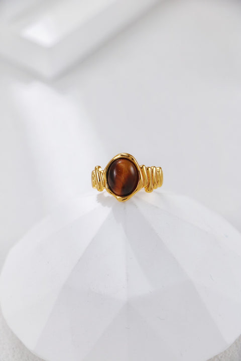 Gold Plated Tiger's eye Weave Open Signet Ring