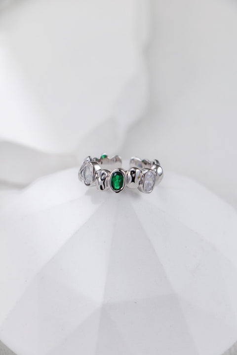 Silver Gemstone Weave Open Ring