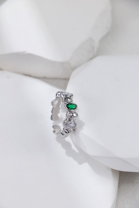 Silver Gemstone Weave Open Ring