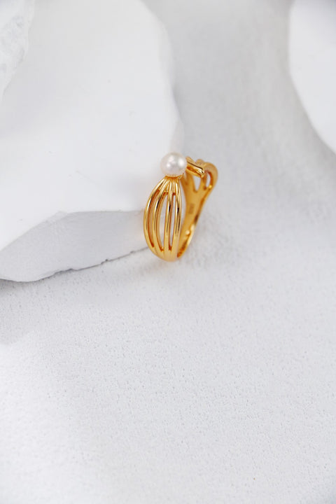 Gold Plated Statement Pearl Ring