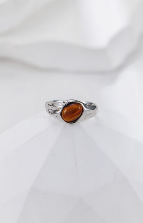 Silver Tiger's Eye Wave Open Signet Ring