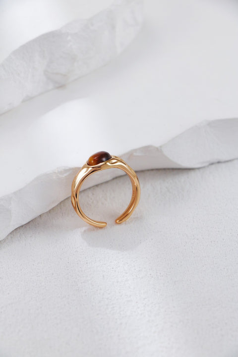 Gold Plated Tiger's Eye Wave Open Signet Ring