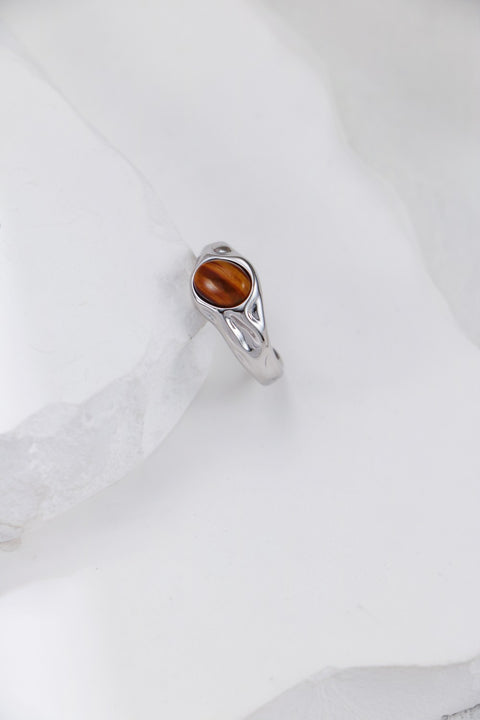 Silver Tiger's Eye Wave Open Signet Ring