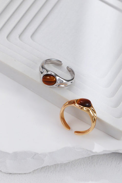 Silver Tiger's Eye Wave Open Signet Ring