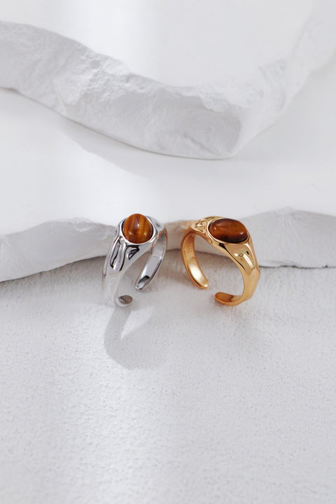 Silver Tiger's Eye Wave Open Signet Ring