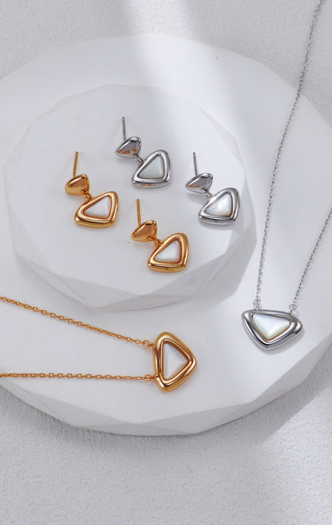 Gold Plated Triangular Iridescent Nacre Necklace