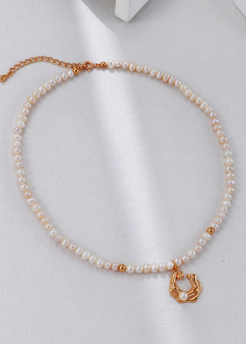 Gold Plated Wave Pearls Necklace