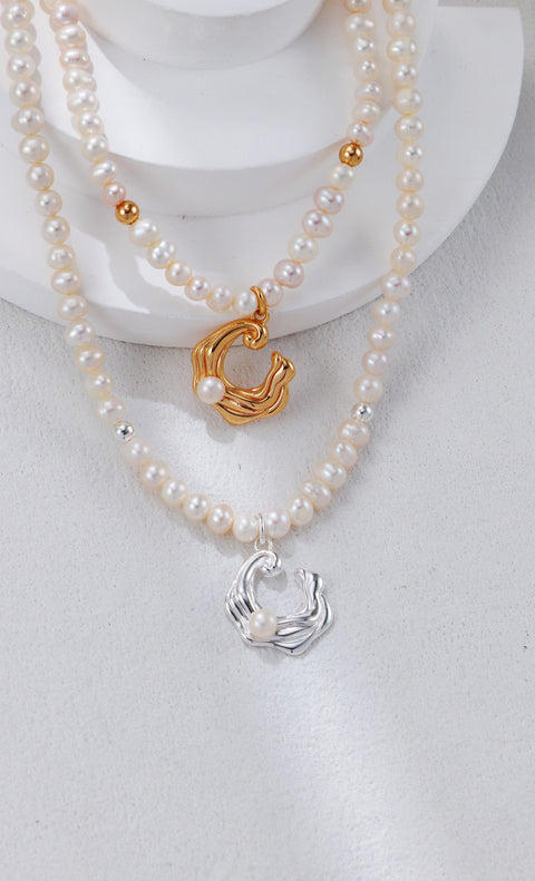 Gold Plated Wave Pearls Necklace