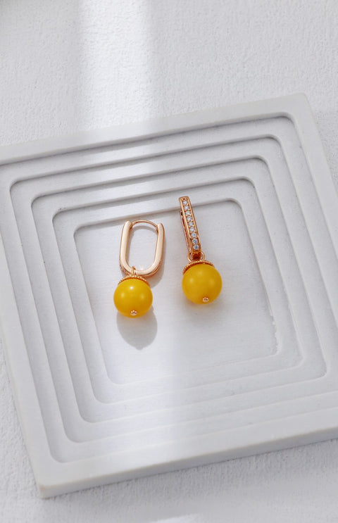 Gold Plated Amber Zirconia U Shaped Drop Earrings