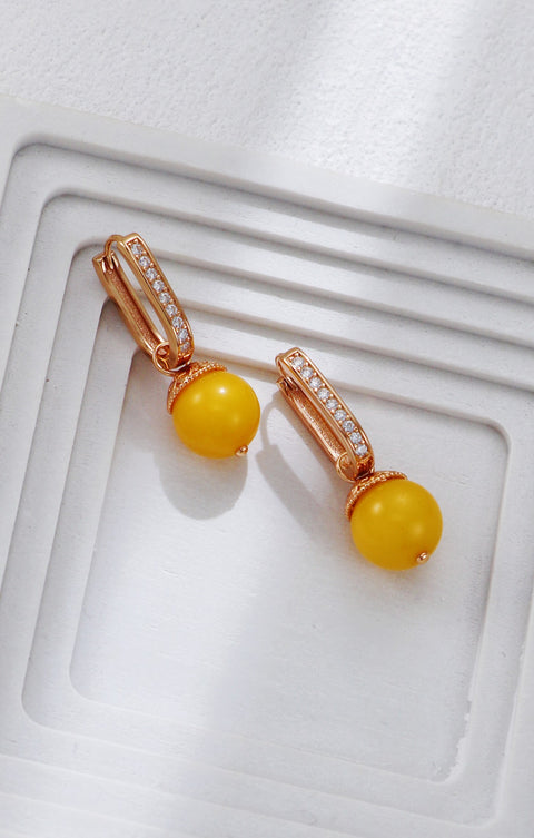 Gold Plated Amber Zirconia U Shaped Drop Earrings