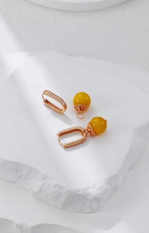 Gold Plated Amber Zirconia U Shaped Drop Earrings