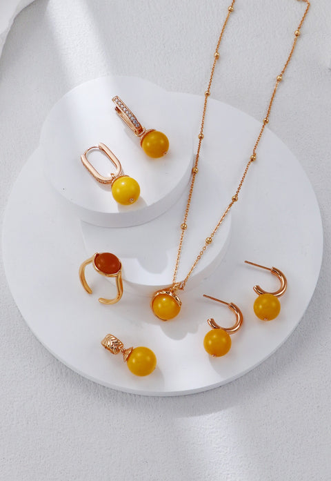 Gold Plated Amber C Shaped Earrings