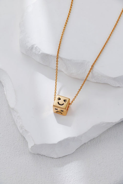 Gold Plated Smiley Dice Necklace