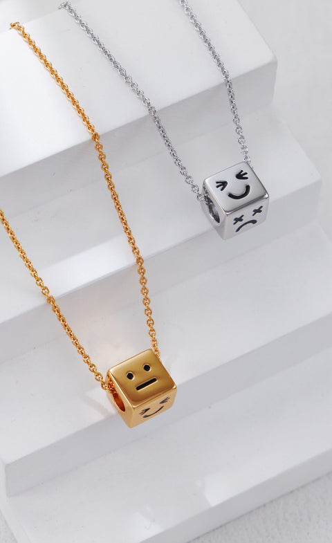 Gold Plated Smiley Dice Necklace