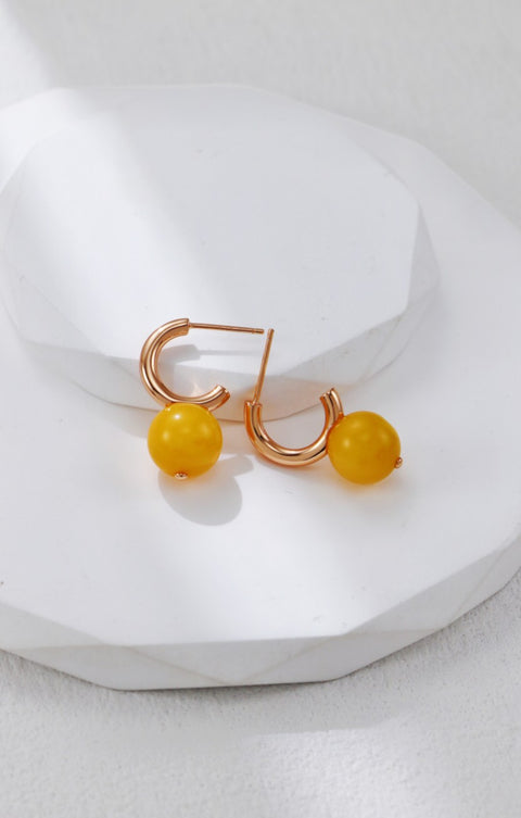 Gold Plated Amber C Shaped Earrings