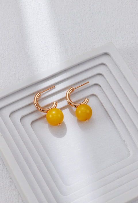 Gold Plated Amber C Shaped Earrings