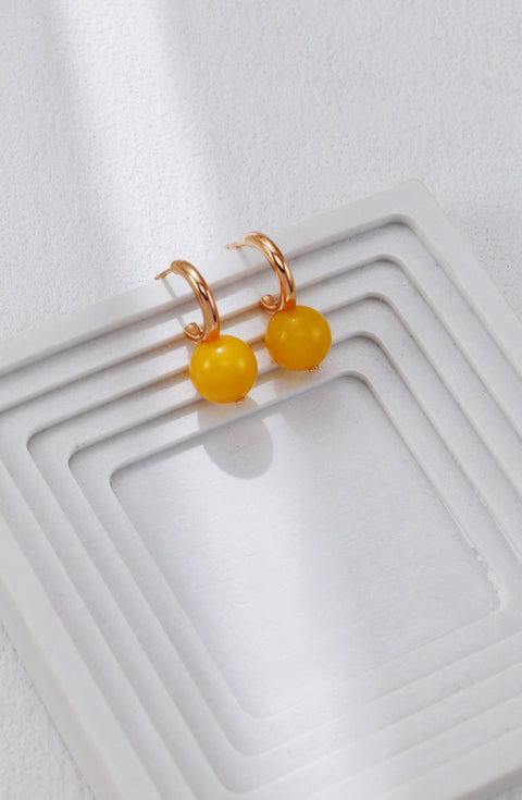 Gold Plated Amber C Shaped Earrings