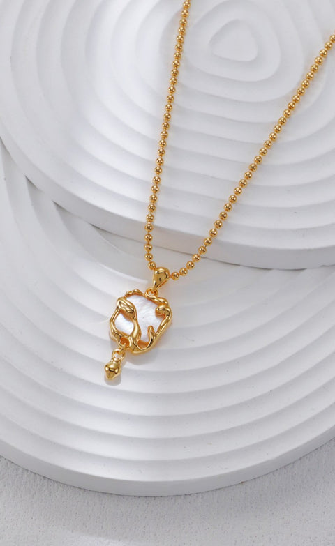 Gold Plated Iridescent Molten Square Pendant Necklace