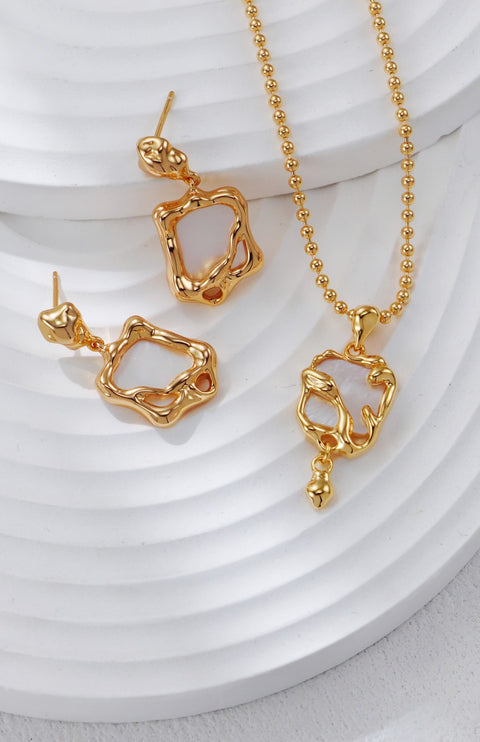 Gold Plated Iridescent Molten Square Drop Earrings