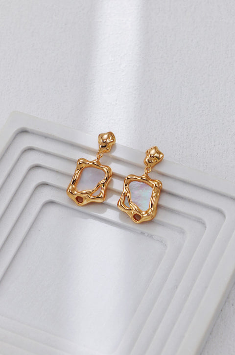 Gold Plated Iridescent Molten Square Drop Earrings