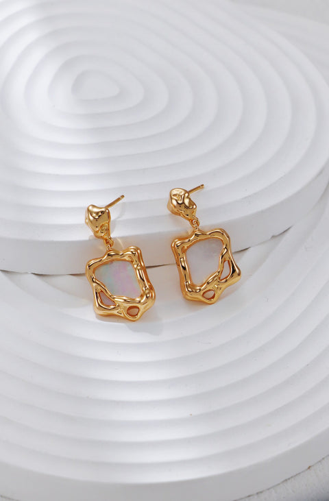 Gold Plated Iridescent Molten Square Drop Earrings