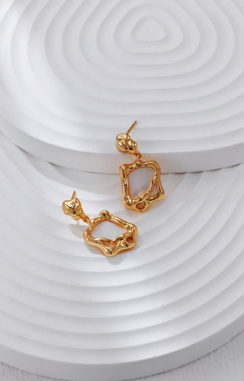 Gold Plated Iridescent Molten Square Drop Earrings