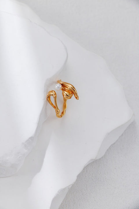 Gold Plated Twisted Rope Pearl Ring