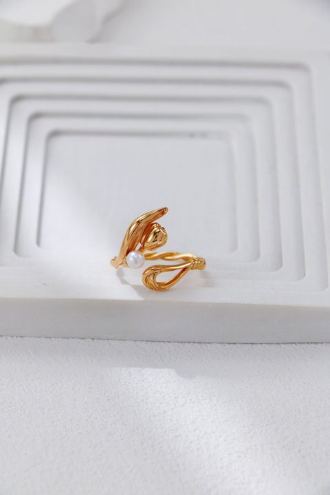 Gold Plated Twisted Rope Pearl Ring