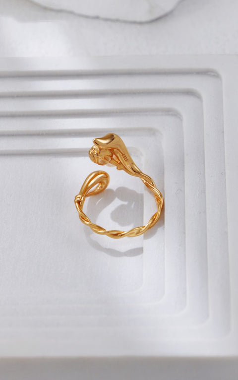 Gold Plated Twisted Rope Pearl Ring