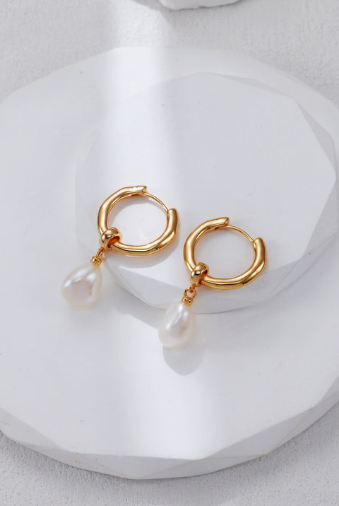 Gold Plated Hoop Pearl Drop Earrings