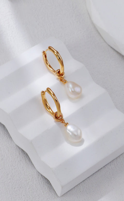 Gold Plated Hoop Pearl Drop Earrings