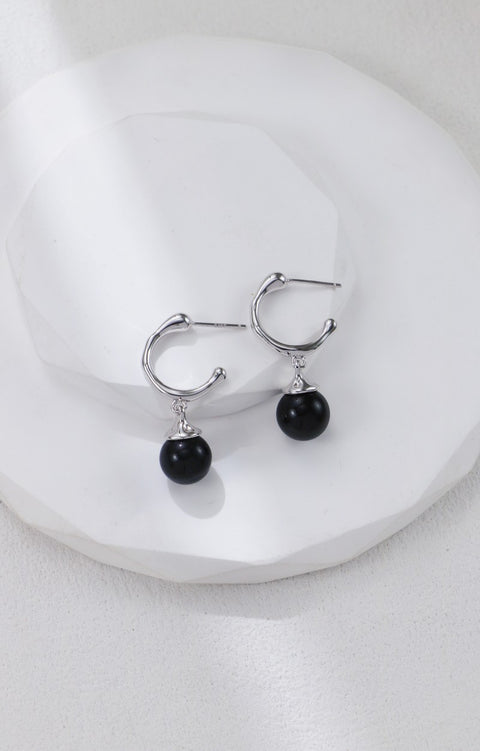 Silver Onyx Drop Earrings