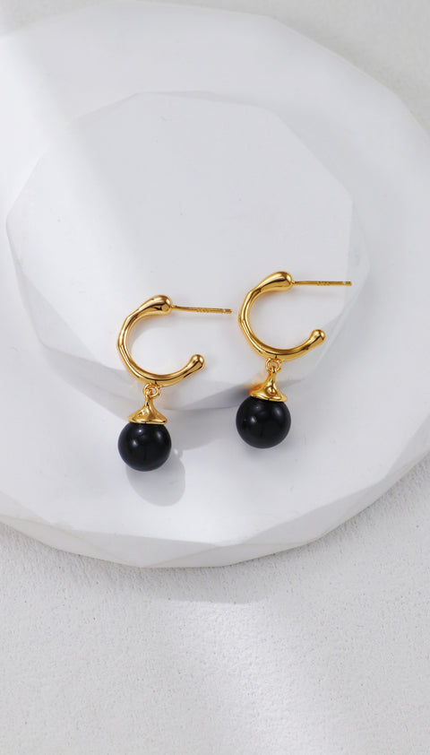 Gold Plated Onyx Drop Earrings