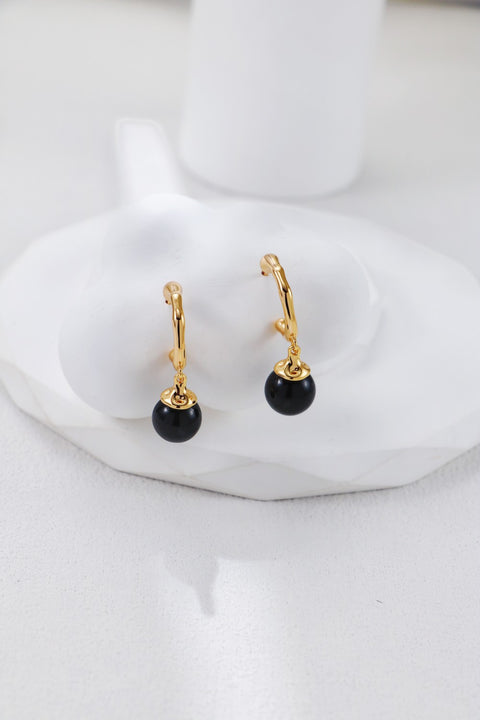 Gold Plated Onyx Drop Earrings