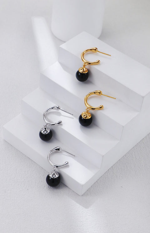 Gold Plated Onyx Drop Earrings