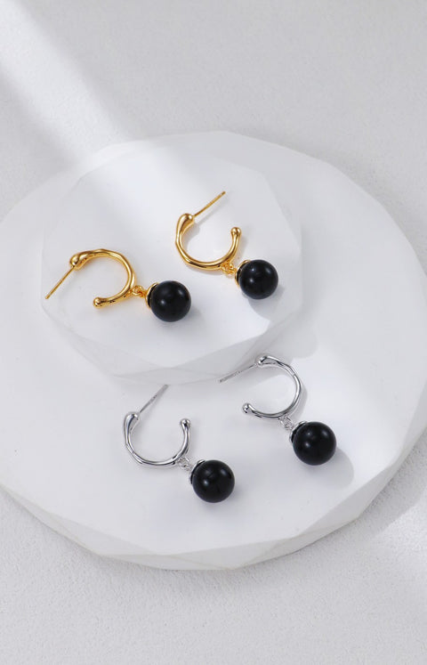 Gold Plated Onyx Drop Earrings