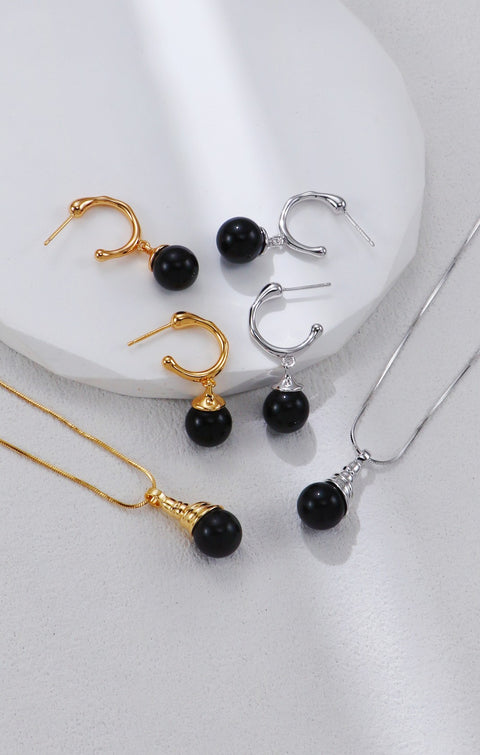 Gold Plated Onyx Drop Earrings