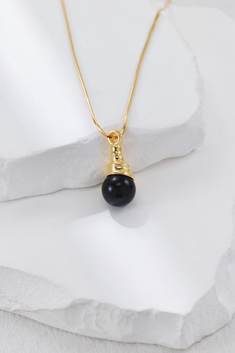 Gold Plated Onyx Pendant Necklace