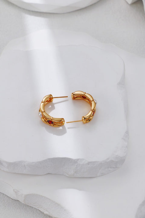 Gold Plated Ruby & Pearl Earrings