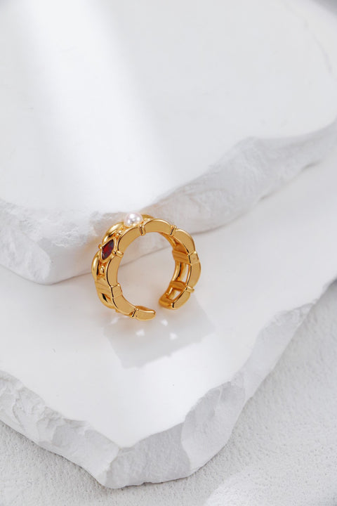 Gold Plated Ruby & Pearl Open Ring