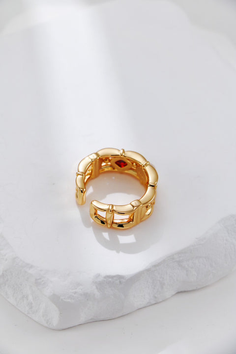 Gold Plated Ruby & Pearl Open Ring