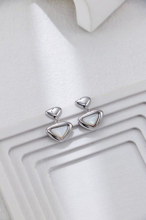 Silver Triangular Pearlescent Pendant Earrings