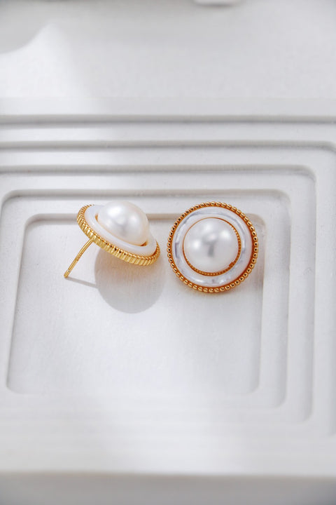 Gold Plated Mother of Pearl Stud Earrings