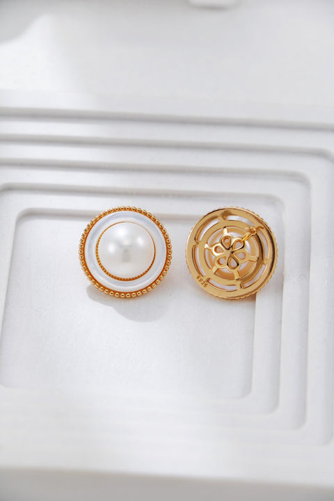 Gold Plated Mother of Pearl Stud Earrings