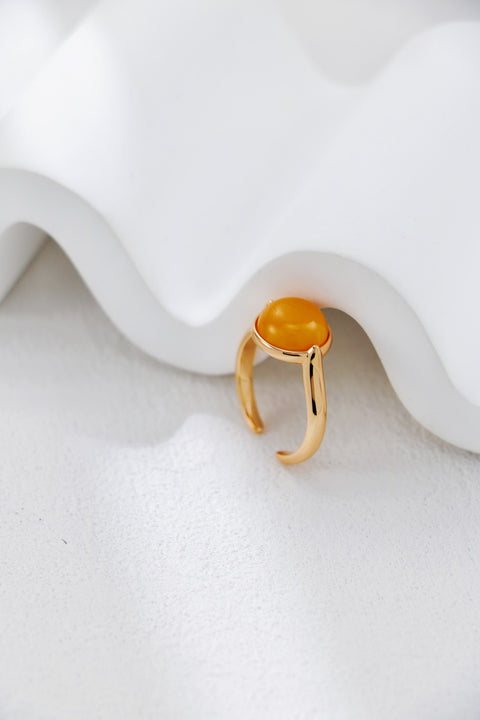 Gold Plated Amber Statement Open Ring