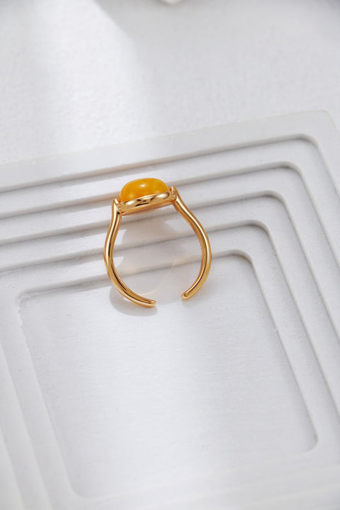 Gold Plated Amber Statement Open Ring